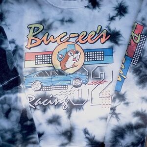 Buc-ee's Kids Black White Tie Dye Racing Fleece Crew Sweater